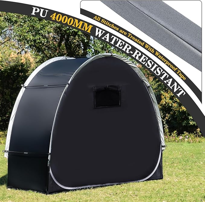 Outdoor Storage Shed Bike Tent with 210D Oxford Fabric PU4000 Waterproof Large Capacity for 3 Bikes, Garden Tools, Black