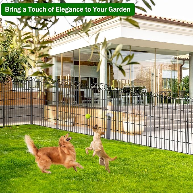 12 Panel Garden Fence - 36in H x 24.1 ft L, No Dig Rustproof Metal Tall Animal Barrier for Dogs Rabbits, Decorative Outdoor Border for Yard, Patio, and Flower Beds