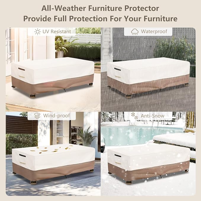 Outdoor Coffee Table Cover Waterproof, Heavy Duty Patio Rectangular Side Table Covers, 42W x 26D x 16H Inches Outdoor Tables Cover (Beige)