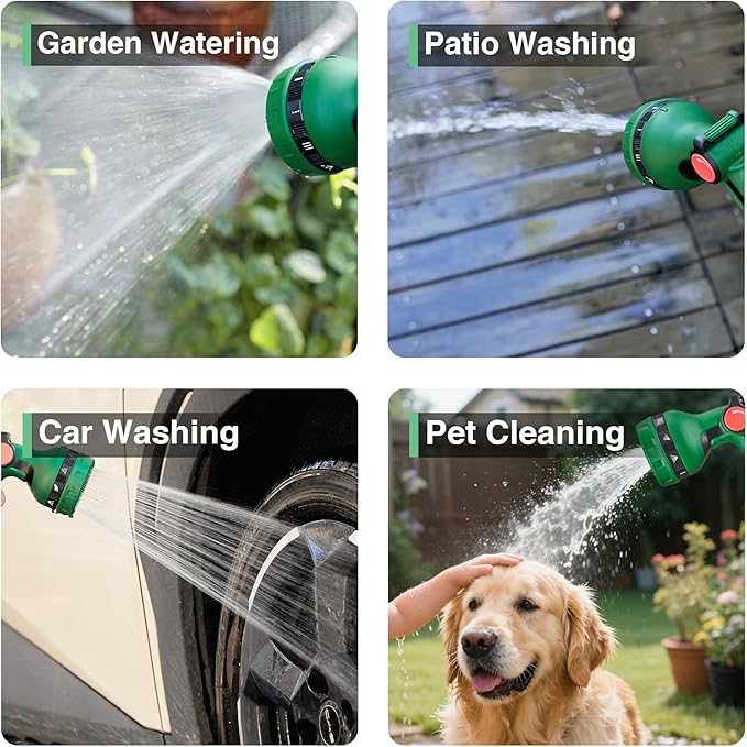 1/2" x 50FT Retractable Garden Hose Reel,With 10 Patterns Spray Nozzle,Portable Heavy Duty Garden Hose Holder for Garden Watering,Car & Patio Washing,Pet Cleaning(Green)