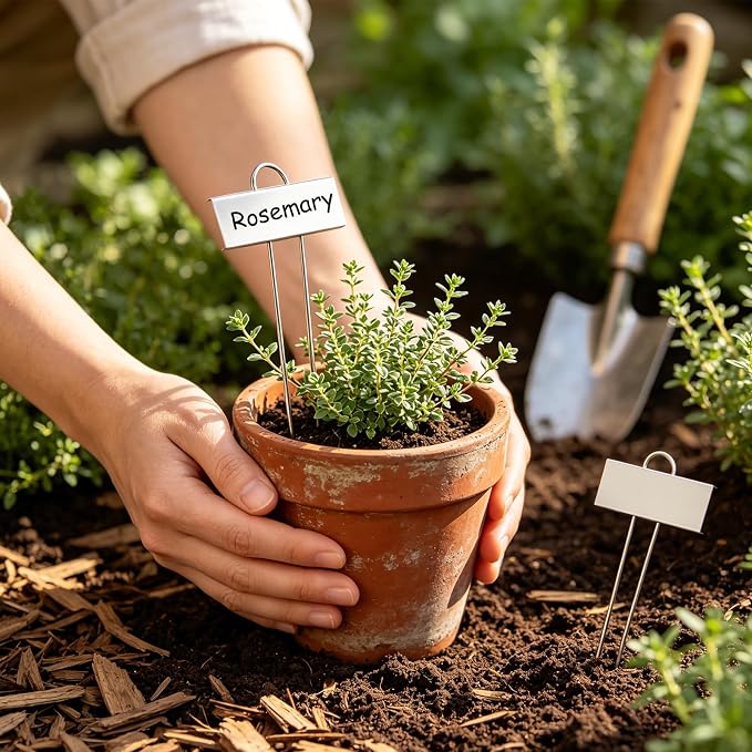 Greaner 30 Packs Silver Plant Labels, Metal Garden Tags for Plants Outdoor, Reusable Plant Marker for Greenhouse Vegetables Herb Flower Seed