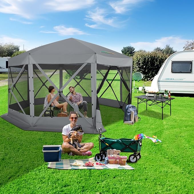 COBIZI 15x15 FT Pop Up Gazebo - Canopy Tent, Large Gazebos On Clearance with Sidewalls, Screened in Gazebo,carpas para Patio,Portable Screen Tents for 12-15 Persons Outdoor Camping, Backyard,Gray