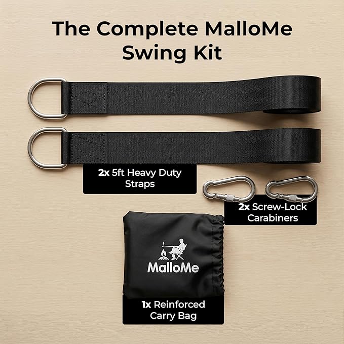 MalloMe Tree Swing Straps & Hammock Straps for Trees – Multi-Purpose Hanging Kit, Heavy Duty Adjustable Tree Strap for Hammocks, Swings & Outdoor Use, Safe for Branch or Between 2 Trees
