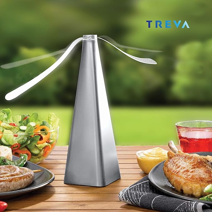 Treva Bug Fan, Fly Deterrent with Holographic Blades to Clear Bugs, Mosquitoes, and Flies, Battery Powered Fly Fan, Silver (2 Pack)