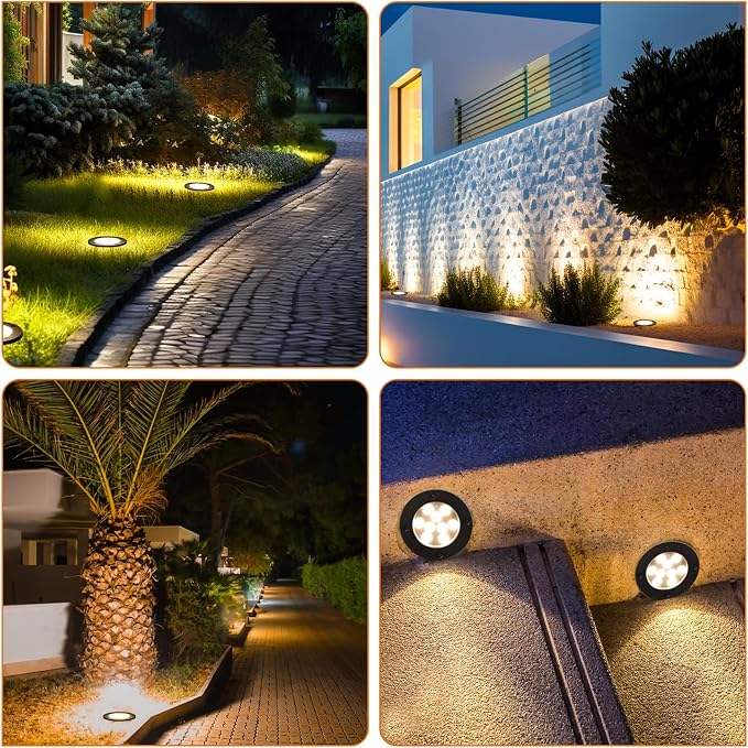 9W Low Voltage Landscape Lights, AC/DC 12-24V In-Ground Lights IP68 Waterproof 2700K Warm White Outdoor Well Lights for Yard Pathway Driveway Deck(6 Pack)