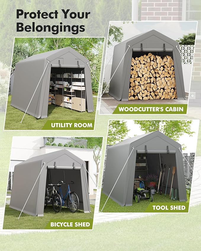 6'×8' Heavy Duty Portable Storage Shed Tent - Outdoor Shelter with Roll-Up Door, Waterproof Bike/ATV/Motorcycle Garage, All-Weather Shelter Tent