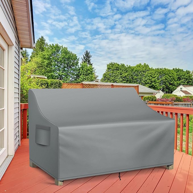 WLEAFJ Patio Sofa Cover Waterproof, 3-Seater Outdoor Sofa, Heavy Duty Deep Lounge Loveseat, Large Lawn Furniture with Air Vent, 79’’ W x 37’’ D x 35’’ H, Grey