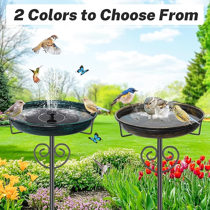 Metal Bird Bath for Outdoor, Garden Freestanding Birdbaths & Birdfeeders with Removable Bird Baths Feeder Bowl with 5 Prong Base Stake for Outside Garden Patio Yard Lawn Decor (Vintage Green)