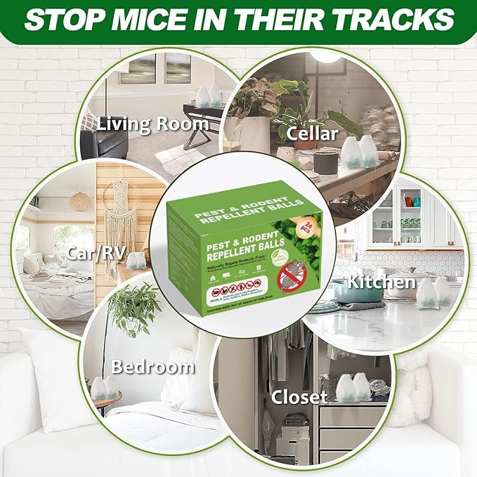 Mouse Rodent Repellent – Peppermint Oil Rodent & Insect Repellent Balls 24 Pack, Plant-Based Deterrent for Mice, Rats, Roaches & Bugs, Indoor & Outdoor Use