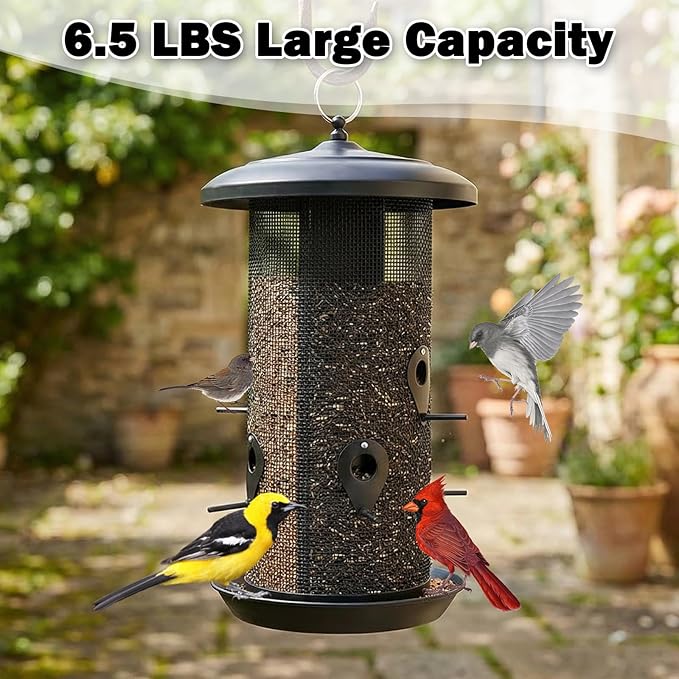 Gtongoko Hanging Bird Feeders for Outdoors 6.5 LB Large Capacity Squirrel Proof Metal Mesh Tube Bird Feeders for Thistle & Nyjer Seed Attracts Finch Cardinal,Titmice,Swallow Black