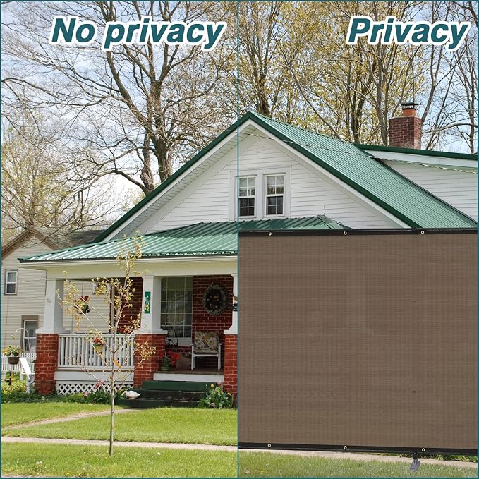 ECOOPTS 5'Hx4'L Privacy Fence Set with Poles and Rails Ground Spikes Fence Kit for Patio Garden Pool Yard (Brown)