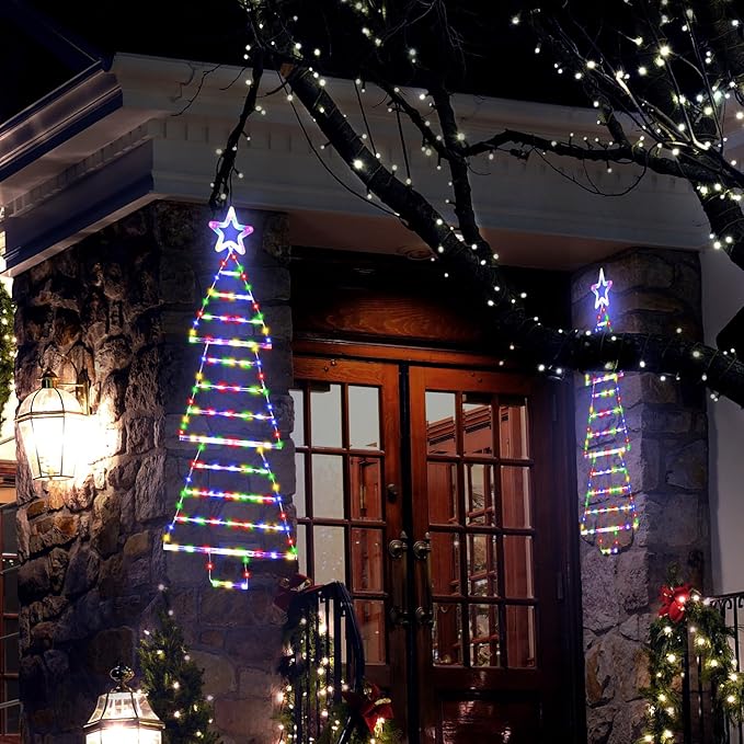 LED Christmas Lights Outdoor,4.6ft 189 LED Christmas Tree Ladder Light with Star Topper 8 Modes Christmas Decorations Lights for Indoor Outdoor, Window, Garden, Home, Wall, Xmas Tree Decor-Multicolor