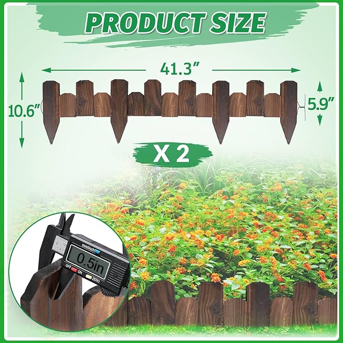 Wooden Garden Edging - 2 Pcs 5.9''x41.3'' Sturdy Pine Landscape Border, Flexible Decorative Fence for Outdoor Yard Lawn Flower Bed Pathway Tree