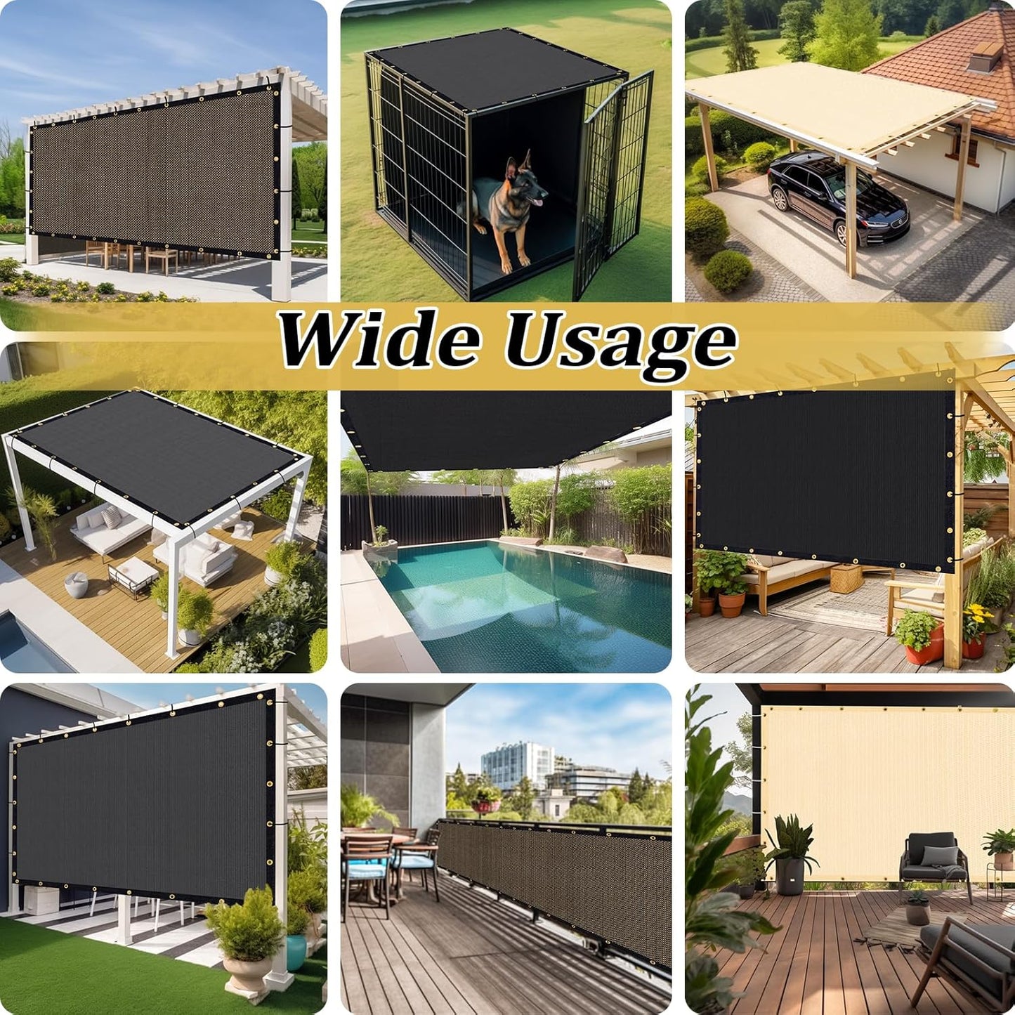 Shade&Beyond Customized Size 16' X 16' Shade Cloth with Grommets, 90% UV Protection UV Protection Mesh Tarp Sun Screens for Patio GN01, Mocha