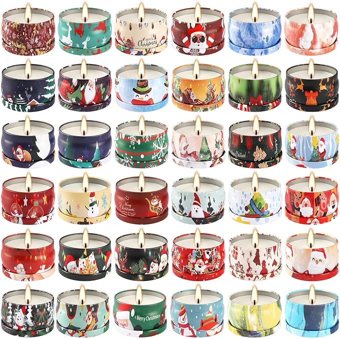 36Pack Christmas Scented Candles Sets,Long Burning,2.5oz Natural Soy Wax with Essential Oils Decorative Aromatherapy Candles for Christmas,Thanksgiving Gift, Home Scented