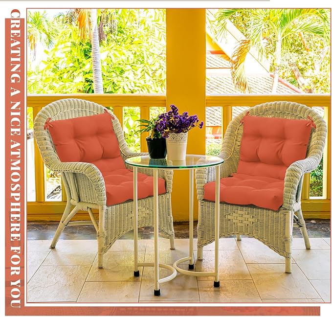 Marsui 4 Pcs Outdoor Indoor High Back Chair Cushions Patio Furniture Tufted Pillow with Ties Water-Resistant Replacement Outdoor Rocking Chair Cushions, 42 x 21 Inches (Orange Red,Solid Color)