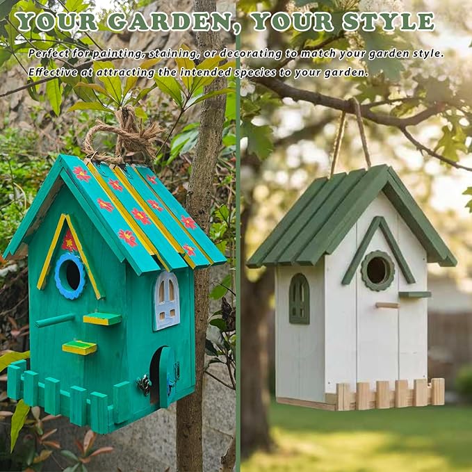 Large Wood Bird Houses for Outside Clearance,Woodworking Adult Crafts & DIY Bird House,Build it Yourself Birdhouse for Adults and Kits to Build, Hanging Birdhouse for Garden Yard Decor Gifts (2 Pack)