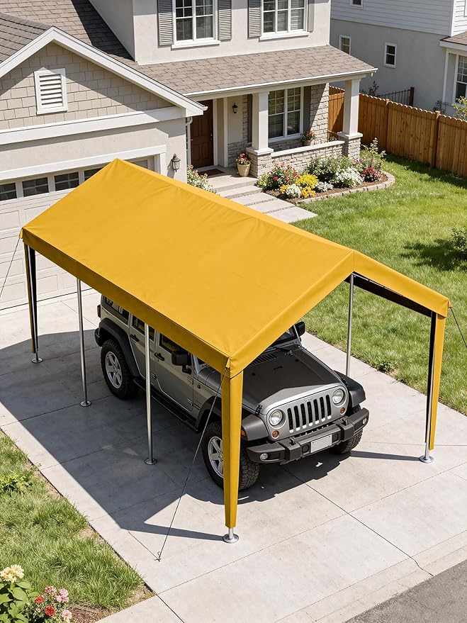 10 x 20 Ft Carport Replacement Cover, Heavy Duty Outdoor Car Tarp Canopy, Waterproof & UV Protected Tear Oxford Tarp with Ball Bungees (Frame is Not Included)