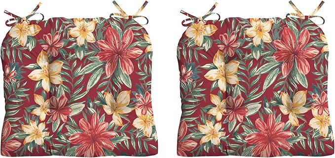 Arden Indoor/Outdoor Rocking Chair Or Wicker Chair Cushion, 2-Pack, 20 x 18, Water Repellent, Rain Proof, Fade Resistant Cushion for Rocking Or Rounded Back Chair Ruby Clarissa