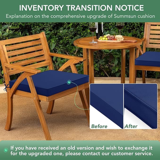 Outdoor Chair Cushions Set of 6: Waterproof & Fade Resistant Deep Seat Cushion for Patio Furniture - 24 x 24 x 3 Inch Chair Pads with Ties and Hidden Zipper - Patio Chair Cushion Replacement, Navy