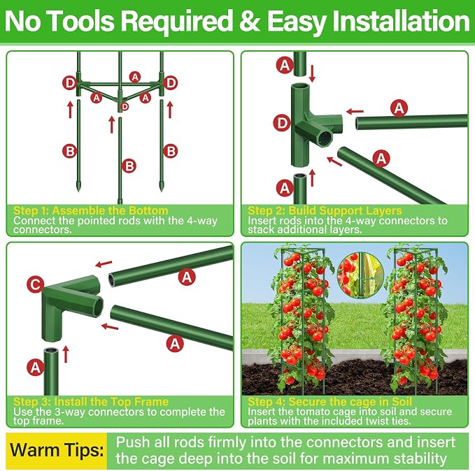 Legigo 4 Pack 65 Inch Tomato Cage for Garden, Heavy-Duty Tomato Trellis Plant Support Stakes, Adjustable Garden Trellis Plant Cage for Climbing Plants Peppers Outdoor Raised Garden Bed and Vegetables