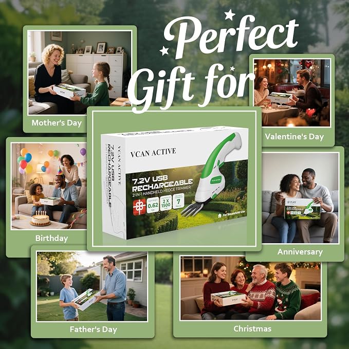 7.2V Hedge Trimmer Cordless | 2-in-1 Handheld Electric Shrub Trimmer & Grass Shear with Pruning Shears | 3.0Ah Lightweight Rechargeable Battery Powered for Garden, Yard, Lawn