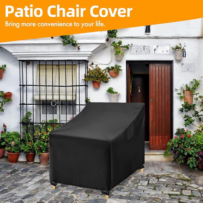 WLEAFJ Patio Swivel Chair Covers Waterproof, Black Outdoor Rocking Chair Covers, Heavy Duty Patio Lounge Deep Seat Cover, 2 Pack - 31.5" W x 33.5" D x 36" H