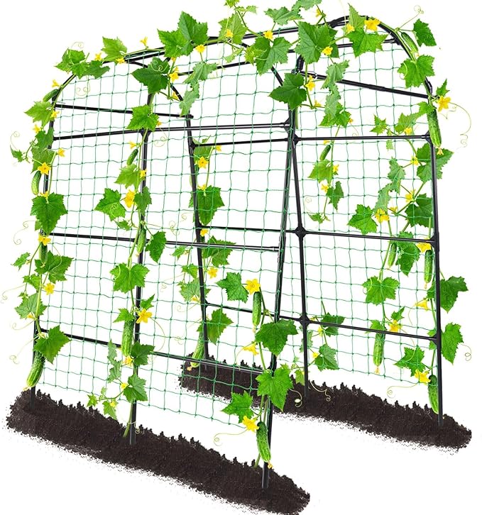 OTOSUNNY Garden Arch Tunnel Trellis for Climbing Plants Outdoor, 7 ft Tall Metal Walkway, Arbor Archway for Climbing Vines Vegetables Yard Lawn, Cucumber Trellis for Garden Raise Bed, Black
