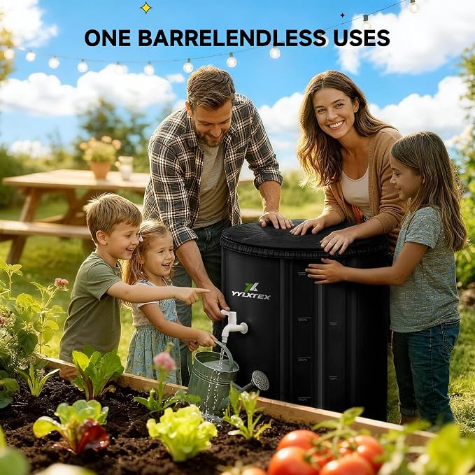 100 Gallon/380L Collapsible RainWater Collection Barrel,Water Tank&Reinforced with 2mm Frame Portable Rain Catcher,Includes Quick-Connect Tap&Sprinkler,Heavy Duty 0.6mm PVC for Long-Lasting Use,Black