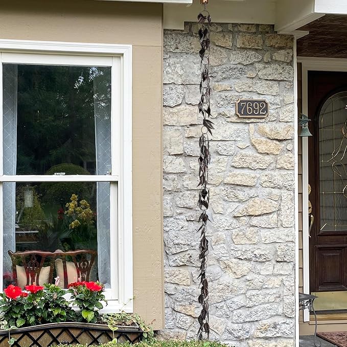 8.5 FT Rain Chain, Leaves Rain Chains for Gutters and Downspouts, Decorative Rain Chains for Outside, Metal Rain Catcher Gutter Chain Downspout, Decorate Your House and Garden, Antique Copper