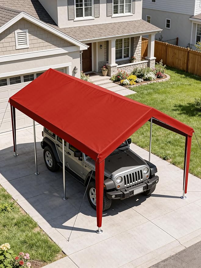 10 x 20 Ft Carport Replacement Cover, Heavy Duty Outdoor Car Tarp Canopy, Waterproof & UV Protected Tear Oxford Tarp with Ball Bungees (Frame is Not Included)