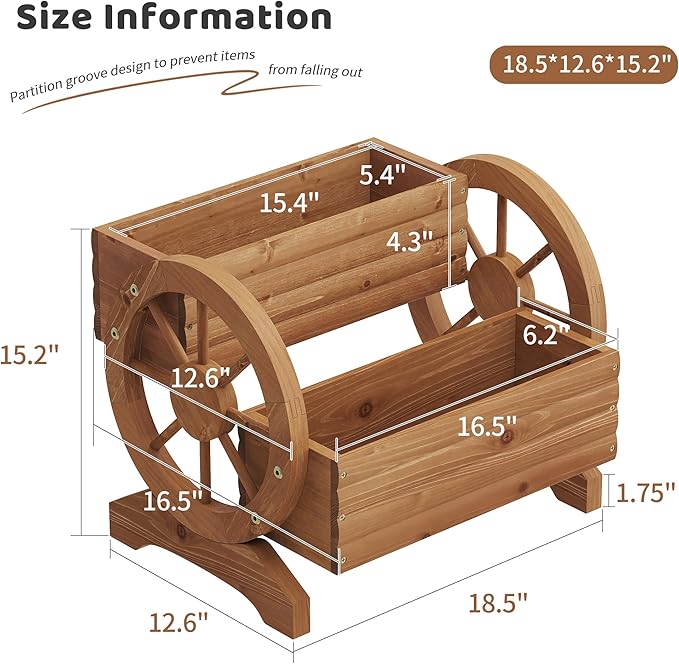 FILWH Wooden Wagon Planters for Outdoor Plants, Flower Cart, Wood Planter Boxes Outdoor, Backyard Decor, Flower Planters Outdoor with Wheels Planter for Flowers Vegetables (Brown)