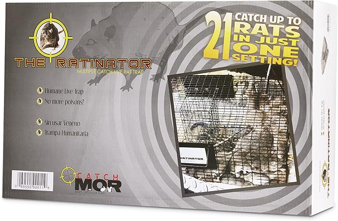 Rugged Ranch 2-Pack Ratinator Indoor or Outdoor Multi-Catch Rat Trap - Humane Live Cage Catcher, Rodent Control for Homes, Barns, Attics, Garages, Sheds, Gardens and Farms