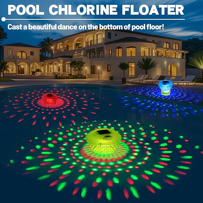 FineBud2025 Upgrade Solar Chlorine Floater, Pool Chlorine Floater with Colorful Light, Button Control Floating Chlorines Dispenser for Pool, Adjustable Flow chlorines floaters (Green)