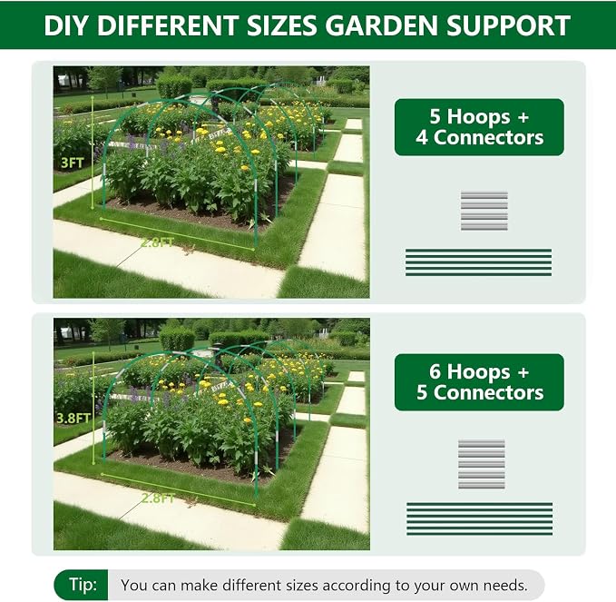 2 x Garden Netting Kit, 10x30FT Green Mesh Netting+10x30FT White Mesh Netting+ 12 Sets of 8FT Fiberglass Garden Hoops for Raised Beds