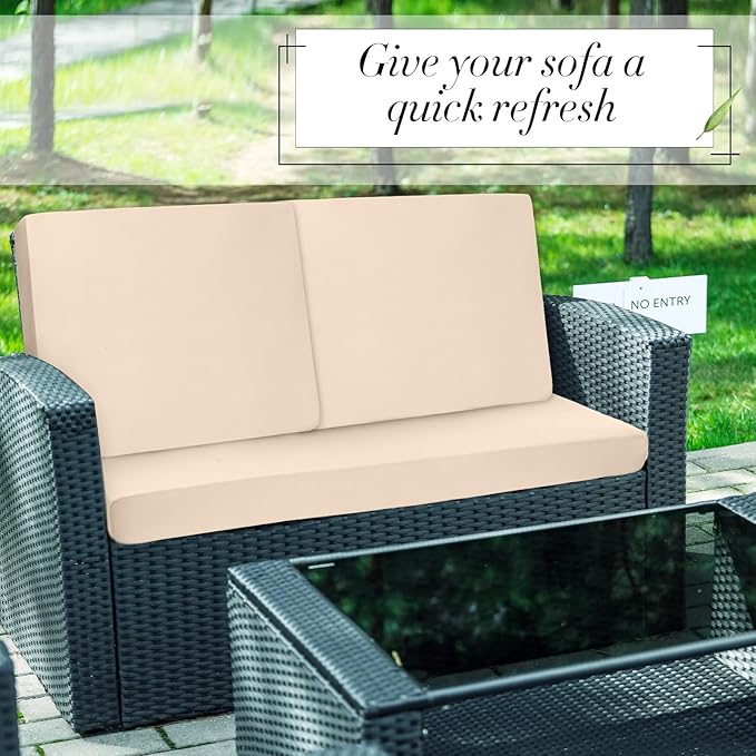 Newwiee 8 Pcs Stretch Patio Outdoor Cushion Covers Replacement for 4 Backrests and 4 Patio Cushions Covers, Waterproof Couch Sofa Slipcover Furniture Protector, Thin Fabric Breathable(Beige)