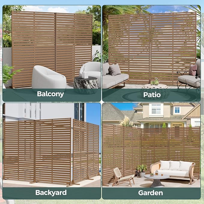 Privacy Fence Screen with Stand 6 Panel 72" H×47" W HDPE Decorative Privacy Panels with Stand, Air Conditioner Fence Panels, Privacy Screen for Outdoor Backyard, Balcony, Pool