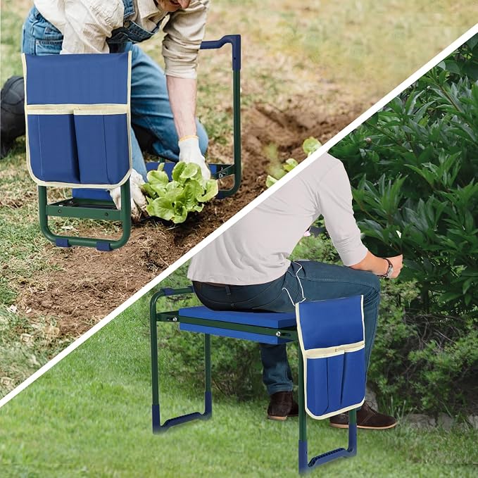 Garden Kneeler Seat with thicker and Wider Soft Kneeling Pad ,foldable Heavy Duty Garden Stool with 2 large Tool Pouches, Portable Garden Bench,Gardening Gift for Women Mum Men sennior and gardeners
