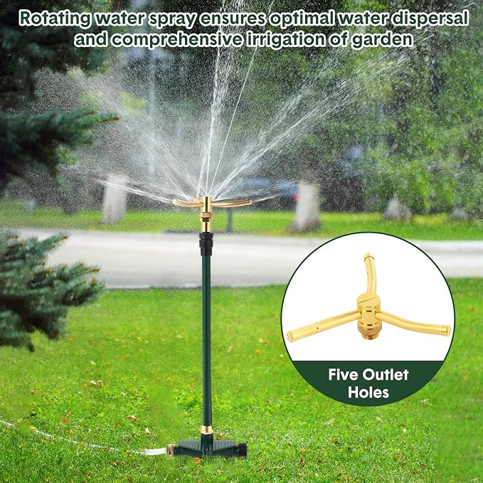 Teenyyou 2 Pcs 3 Arm Rotating Telescoping Sprinkler with Spike and 2 Pcs 360 Degree Rotation Garden Water Sprinklers Metal Lawn Sprinkler for Yard Garden up to 40 Inches for Large Area Coverage
