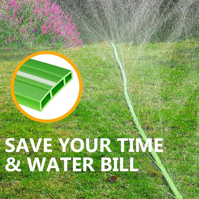 LAVEVE Heavy Duty Sprinkler Soaker Hose 30 FT, Flat Garden Hose with Holes, Efficient Flexible Irrigation Hose for Yard, Lawn and Garden, Includes Stakes (15FT x 2Pack)
