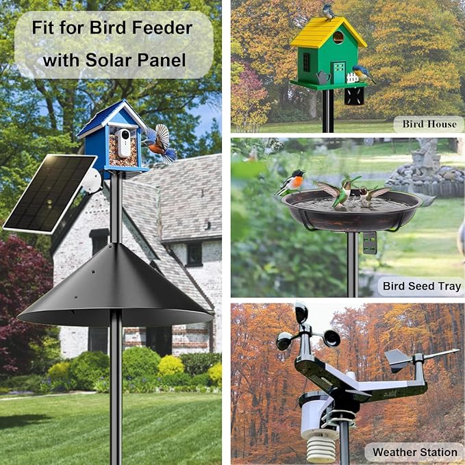 Smart Bird Feeder Pole Stand with Proof Squirrel Baffle - 82" Bird House Pole Mount Kit, Heavy Duty Feeding Station for Outdoor Backyard Bird Houses/Cameras