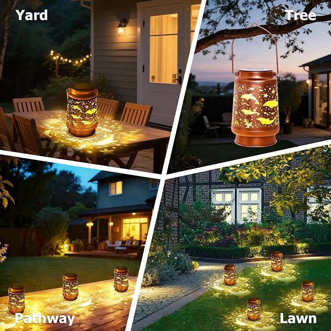 Dolphin Birthday Gifts for Women Mom Grandma, Solar Lanterns Outdoor Waterproof Garden Decor Hanging Lantern Lights, Metal LED Decorative Gardening Light for Patio Yard Lawn