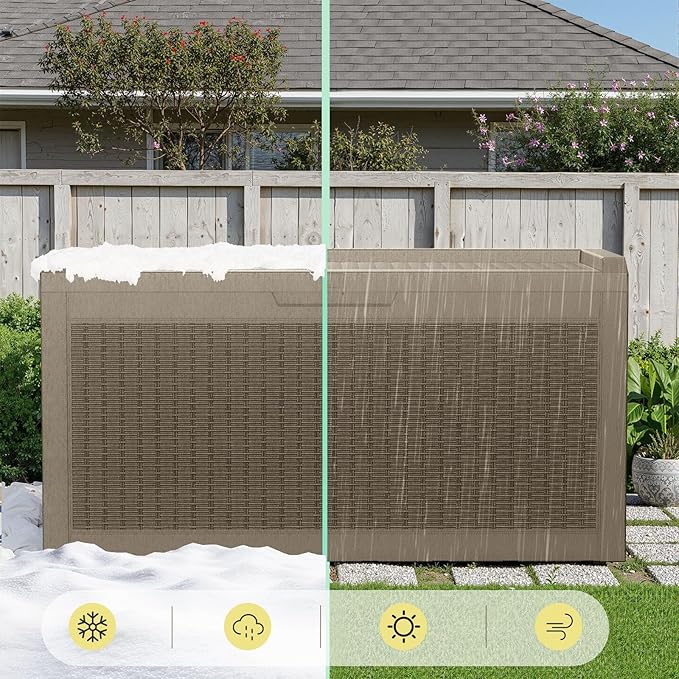 Zapdos Outdoor Storage Box, 60 Gallon Deck Box Indoor and Outdoor Use, Waterproof Resin Rattan Storage Bin for Package Storage Gardening Tools Patio Cushions, Lockable, Fade Resistant, Brown