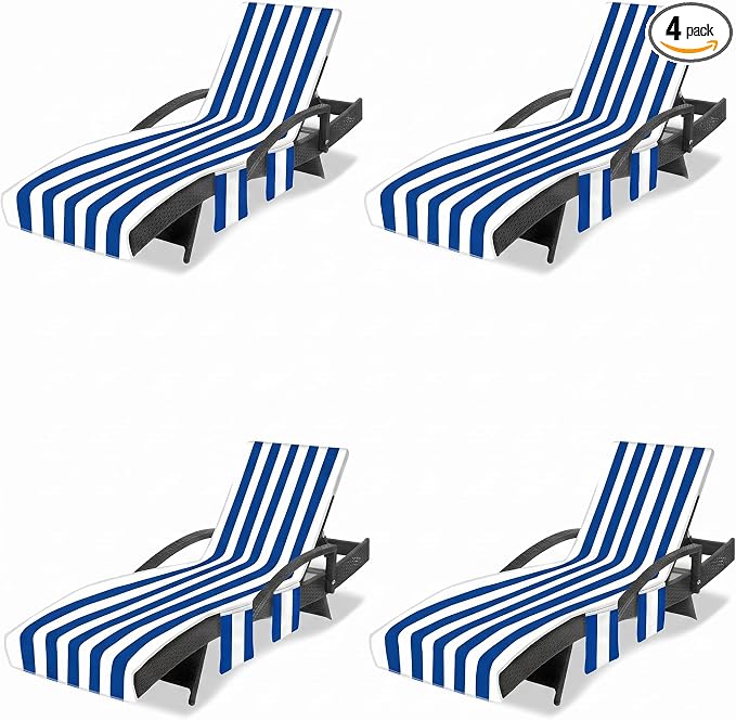 4 Pack Lounge Chair Towel Covers Leaf Beach Chair Covers with Pockets Absorbent Microfiber Chaise Lounge Slipcover for Patio Pool Sun Lounger, 83 x 29.5 Inch