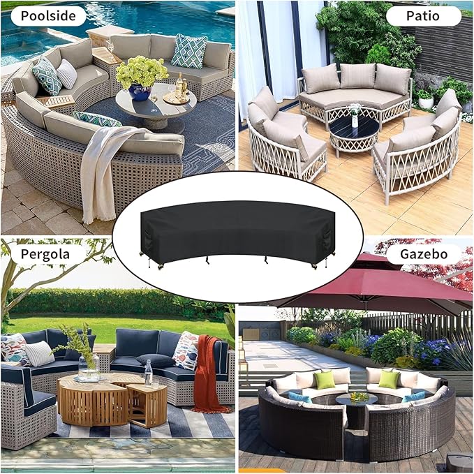 PureFit Outdoor Sectional Sofa Cover Waterproof Curved Patio Furniture Covers for Deck, Lawn and Backyard, 150Lx36Dx38Hx112FL, Black