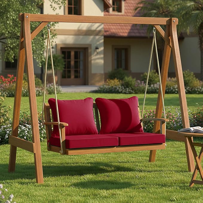 Summsun Waterproof Patio Cushions for Outdoor Furniture, Fade Resistant Back Pillow and Seat Cushion Set for Couch Replacements, 24 x 24 Inch, Red, Set of 2