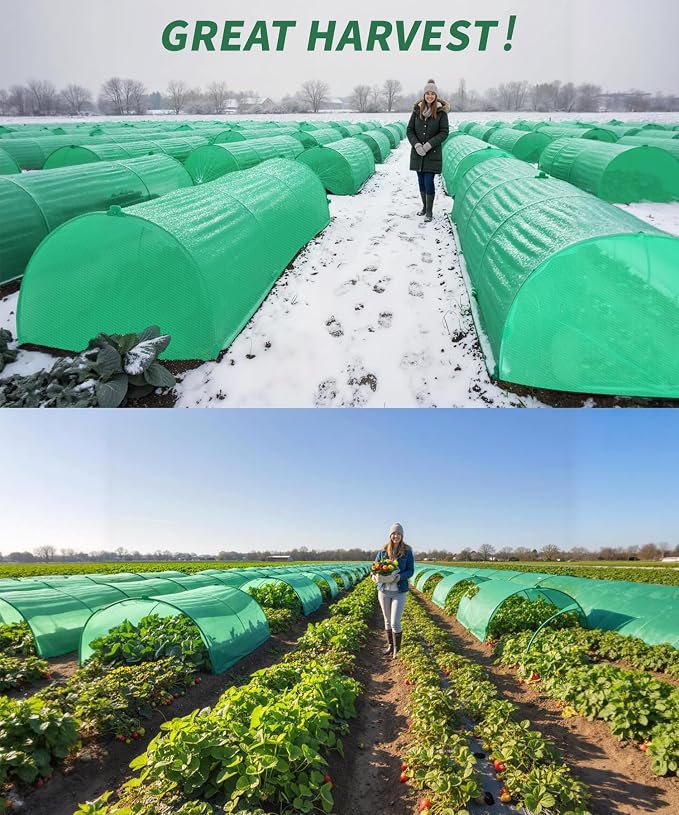 NEW Plant Covers Freeze Protection Kit,10x33FT 1.3 oz/ydยฒ Frost Blanket,36 Hoop,12 Peg,Reusable Garden Bed Covers for Winter,Greenhouse Tunnel,Snow & Pest Protection for Outdoor Plant & Raised Bed