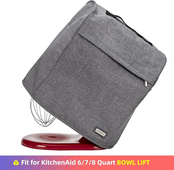 HOMEST Stand Mixer Dust Cover Compatible with KitchenAid 6/7/8 Quart Bowl Lift, Zipper Pocket for Various Kitchen Appliance Accessories, Grey (Patent Design)