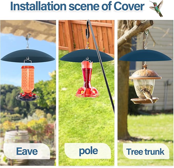 13" Bird Feeder Rain Cover,Bird House Dome,Hummingbird Feeder Guard, Proof for Shepherd's Hook Outdoors,Smart Birds Feeder's Umbrella(Blue), 3Pack