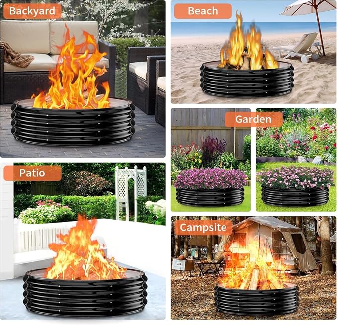 36" Outdoor Fire Pit Ring – Wood Burning Fire Pit/Fireplace with 12" Deep Design for Small Backyard Fires – Heavy Duty Galvanized Steel Firepit Liner for Patio, Camping & Bonfires